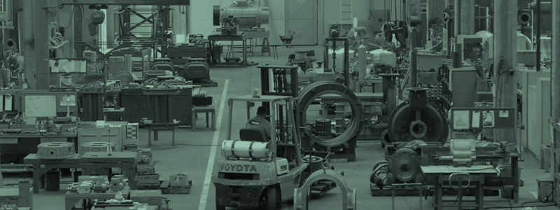 Foto da vista interna da fábrica da OMEL Bombas